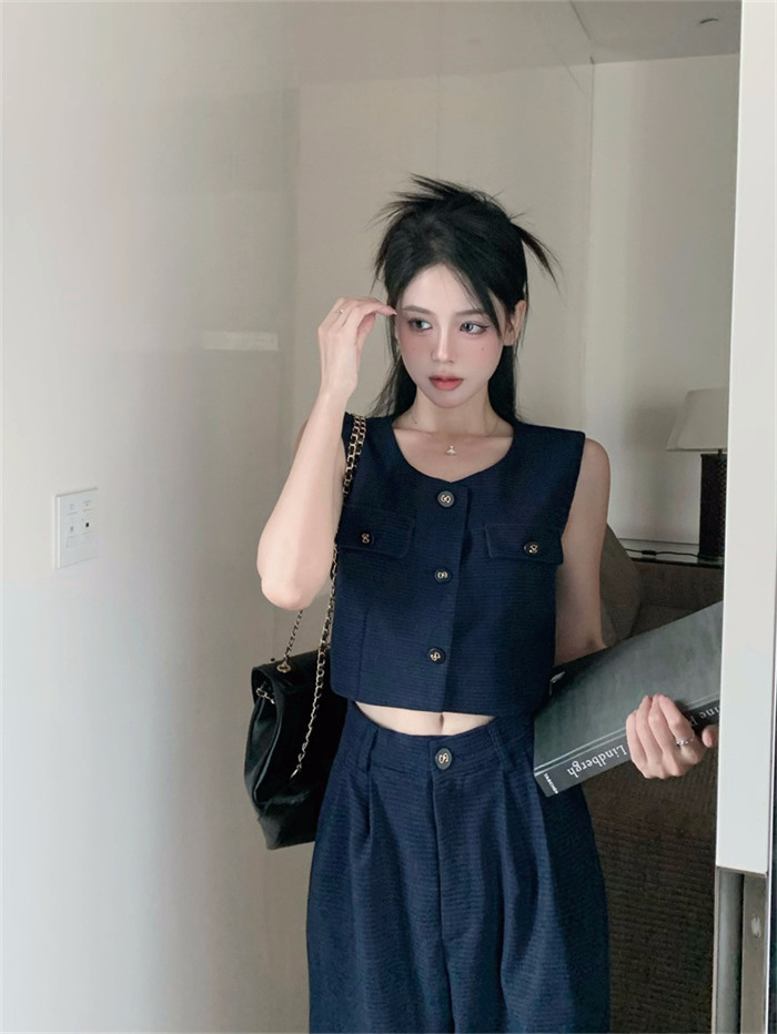 <br>セットアップ レディース パンツスーツ ノースリーブ スクエアネック 春夏 夏 無地 女の子卒業式 ガウチョパンツ ベスト キャミソール ワイドパンツ 体型カバー ゆったり ハイウエスト