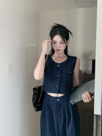 <br>セットアップ レディース パンツスーツ ノースリーブ スクエアネック 春夏 夏 無地 女の子卒業式 ガウチョパンツ ベスト キャミソール ワイドパンツ 体型カバー ゆったり ハイウエスト