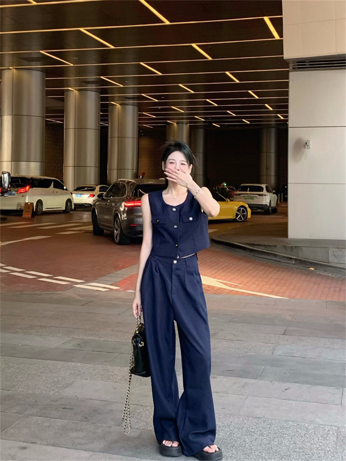 <br>セットアップ レディース パンツスーツ ノースリーブ スクエアネック 春夏 夏 無地 女の子卒業式 ガウチョパンツ ベスト キャミソール ワイドパンツ 体型カバー ゆったり ハイウエスト