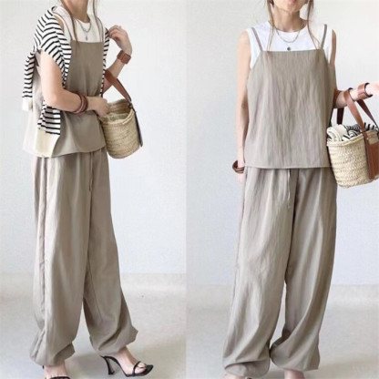 セットアップ レディース 綿麻 コットンリネン パンツドレス パンツスーツ ノースリーブ 春夏 夏 無地 女の子 日常デー 通勤 卒業式 ガウチョパンツ ワイドパンツ 体型カバー ゆったり 脚長効果 欧米風 カジュアル 大きいサイズ 送料無料 大人可愛い