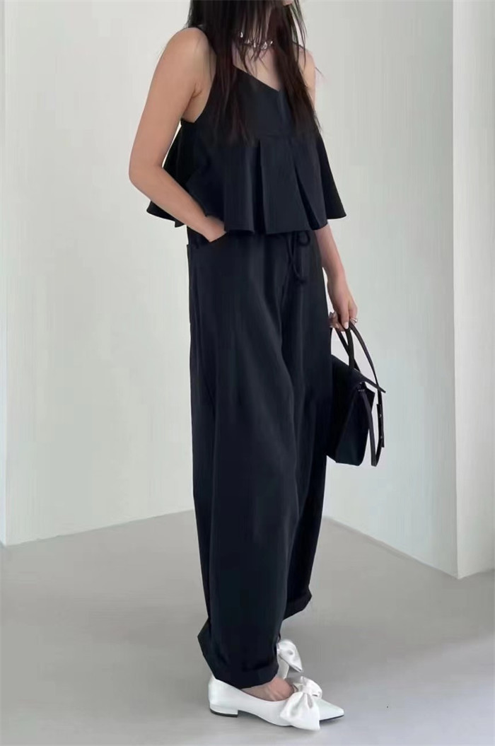 セットアップ ペプラムキャミソール ワイドパンツ ハイウエスト カジュアル 大人可愛い お出かけ 旅行 デート 女子会 人気 韓国ファッション 春夏 レディース フレア裾