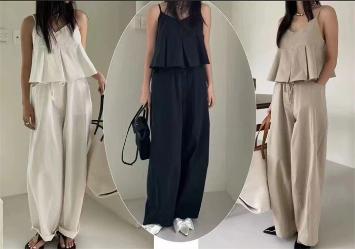 セットアップ ペプラムキャミソール ワイドパンツ ハイウエスト カジュアル 大人可愛い お出かけ 旅行 デート 女子会 人気 韓国ファッション 春夏 レディース フレア裾