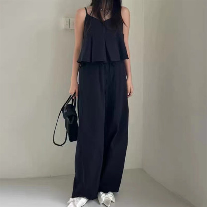 セットアップ ペプラムキャミソール ワイドパンツ ハイウエスト カジュアル 大人可愛い お出かけ 旅行 デート 女子会 人気 韓国ファッション 春夏 レディース フレア裾