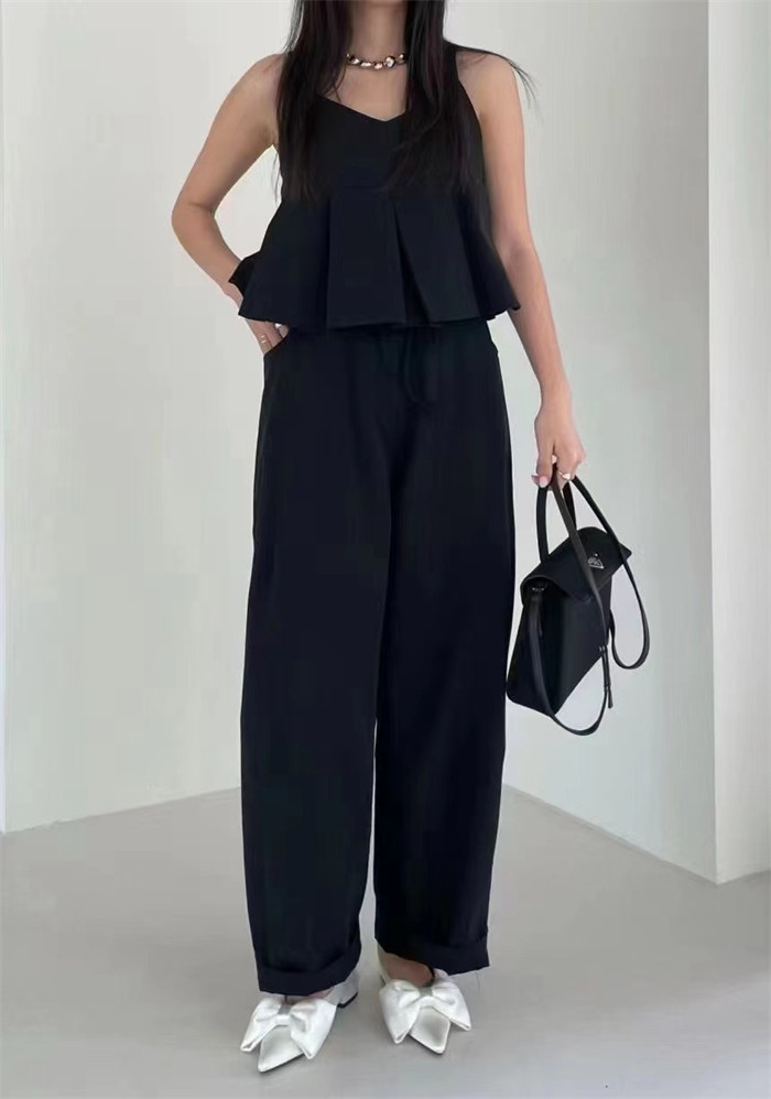 セットアップ ペプラムキャミソール ワイドパンツ ハイウエスト カジュアル 大人可愛い お出かけ 旅行 デート 女子会 人気 韓国ファッション 春夏 レディース フレア裾