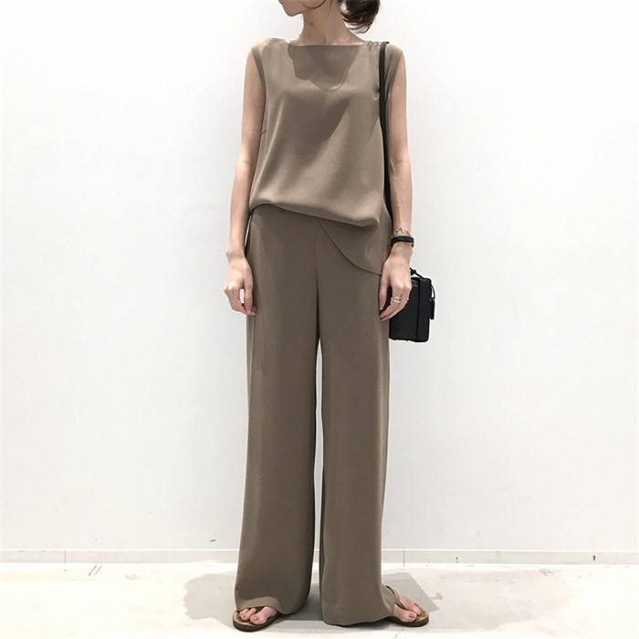 セットアップ レディース 綿麻 コットンリネン パンツスーツ ノースリーブ 春夏 夏 無地 女の子 日常デー 通勤 卒業式 ガウチョパンツ ワイドパンツ 体型カバー ゆったり