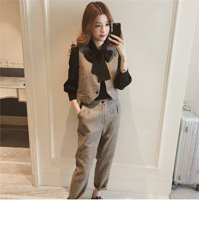 <br> セットアップ 3点セット パンツスーツ レディース ツイード スーツ ベスト ジレ パンツ シャツ 上下セット フォーマル アンクルパンツ ロングパンツ 長袖 通勤 OL 女性らしい