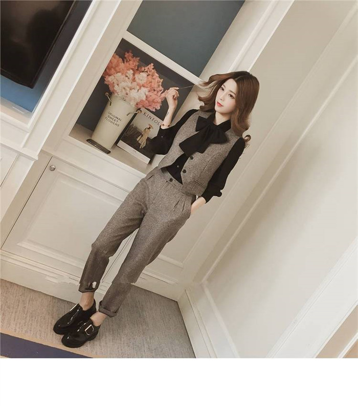<br> セットアップ 3点セット パンツスーツ レディース ツイード スーツ ベスト ジレ パンツ シャツ 上下セット フォーマル アンクルパンツ ロングパンツ 長袖 通勤 OL 女性らしい