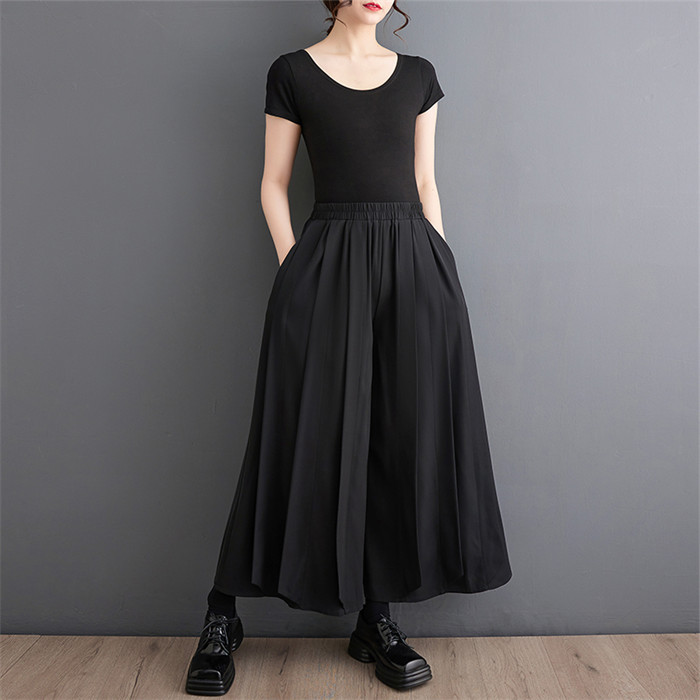 <br>ワイドパンツ プリーツ プリーツパンツ ロング レディース 黒 大きいサイズ ワイド ワイドプリーツパンツ ボトムス 秋 秋物 ロングパンツ 秋冬 マキシ丈 シンプル きれいめ ブラック 通勤 日常 ゆったり系 無地 体型カバー ウェストゴム カジュアル 大人可愛い 送料無料