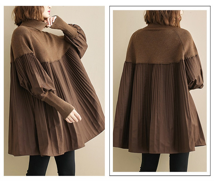 <br>ワンピース 長袖 チュニックワンピ プリーツワンピース プリーツ ニット ニットワンピース リブスリープ バルーンスリープ 春秋 レディース きれいめ ぽわん袖 ゆったり 異素材 着やせ 無地 体型カバー ビッグシルエット カジュアル 送料無料