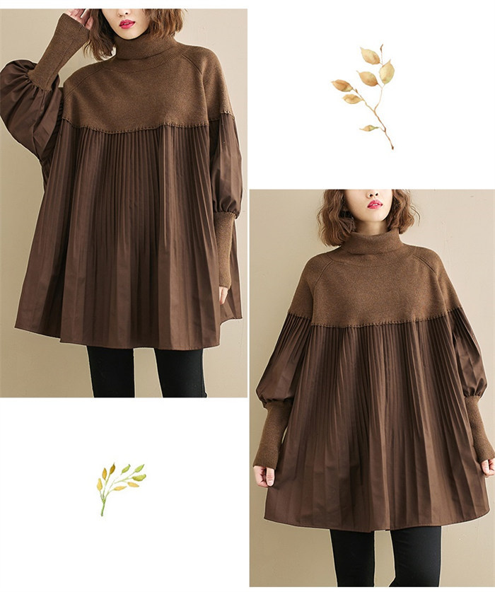 <br>ワンピース 長袖 チュニックワンピ プリーツワンピース プリーツ ニット ニットワンピース リブスリープ バルーンスリープ 春秋 レディース きれいめ ぽわん袖 ゆったり 異素材 着やせ 無地 体型カバー ビッグシルエット カジュアル 送料無料