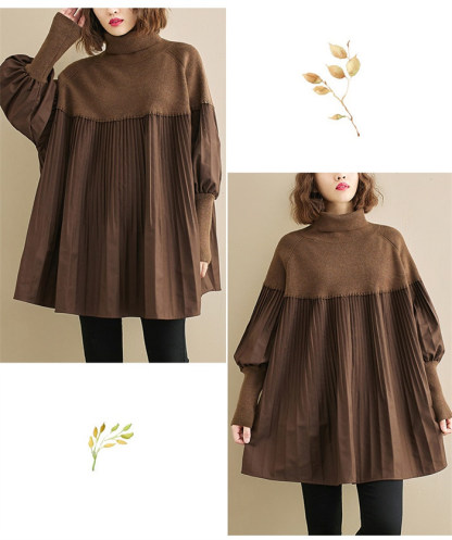 <br>ワンピース 長袖 チュニックワンピ プリーツワンピース プリーツ ニット ニットワンピース リブスリープ バルーンスリープ 春秋 レディース きれいめ ぽわん袖 ゆったり 異素材 着やせ 無地 体型カバー ビッグシルエット カジュアル 送料無料