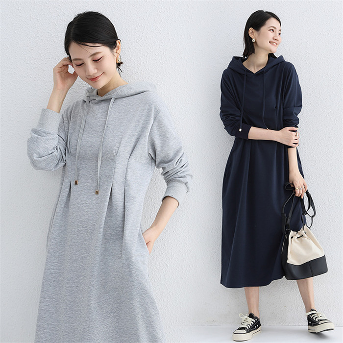 <br>ワンピース ロングワンピース ウエストを締める パーカーワンピース レディース ミモレ丈 マキシワンピース 長袖 体型カバー 無地 パーカーワンピ 大きいサイズ 秋 プルオーバー Aライン ポケット 大人可愛い 送料無料 ゆったり 大人可愛い
