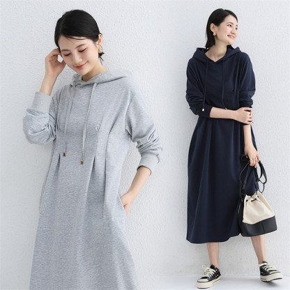 <br>ワンピース ロングワンピース ウエストを締める パーカーワンピース レディース ミモレ丈 マキシワンピース 長袖 体型カバー 無地 パーカーワンピ 大きいサイズ 秋 プルオーバー Aライン ポケット 大人可愛い 送料無料 ゆったり 大人可愛い