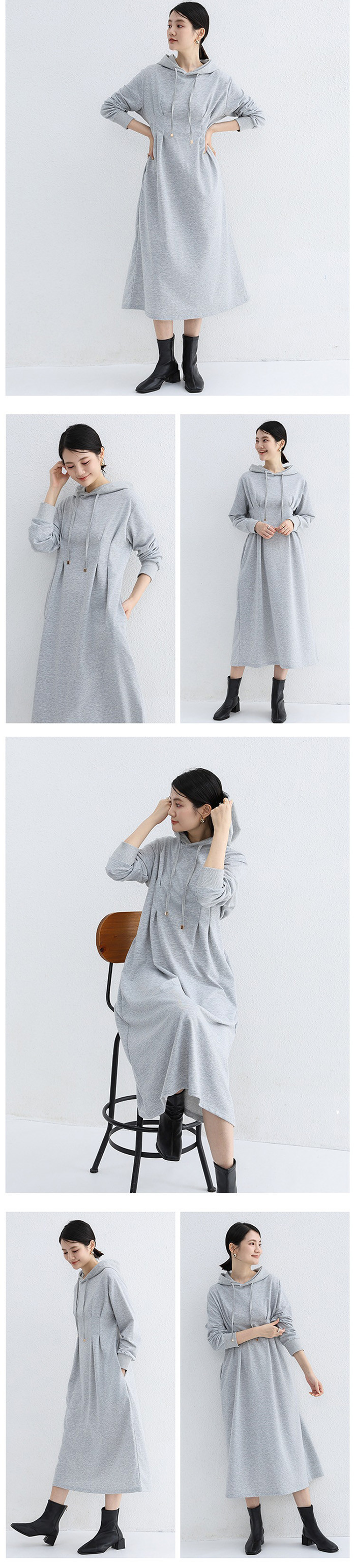 <br>ワンピース ロングワンピース ウエストを締める パーカーワンピース レディース ミモレ丈 マキシワンピース 長袖 体型カバー 無地 パーカーワンピ 大きいサイズ 秋 プルオーバー Aライン ポケット 大人可愛い 送料無料 ゆったり 大人可愛い