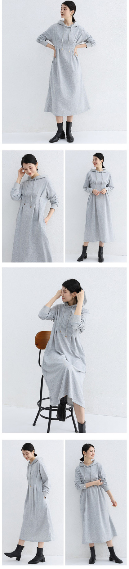 <br>ワンピース ロングワンピース ウエストを締める パーカーワンピース レディース ミモレ丈 マキシワンピース 長袖 体型カバー 無地 パーカーワンピ 大きいサイズ 秋 プルオーバー Aライン ポケット 大人可愛い 送料無料 ゆったり 大人可愛い