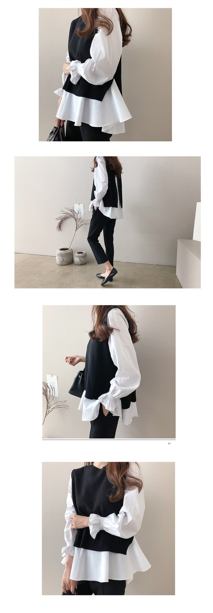 <br>ニットシャツ 2点セット ニットベスト レイヤード シャツ×ニット セットアップ ニット チュニック ストライプ ブラウス シャツ 長袖 重ね着 バックスリット トップス 大人可愛い レディース ベスト 秋 韓国風 chic ゆったり 秋冬 大きいサイズ カジュアル 送料無料