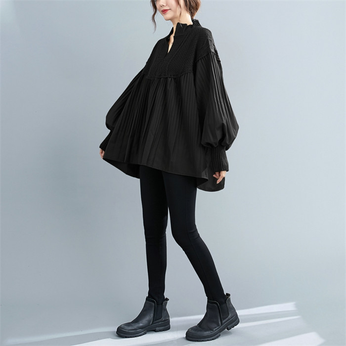 <br>ワンピース 長袖 チュニックワンピ プリーツワンピース プリーツ ニット ニットワンピース リブスリープ バルーンスリープ 春秋 レディース きれいめ ぽわん袖 ゆったり 異素材 着やせ Vネック 無地 体型カバー ビッグシルエット カジュアル 大きいサイズ 送料無料