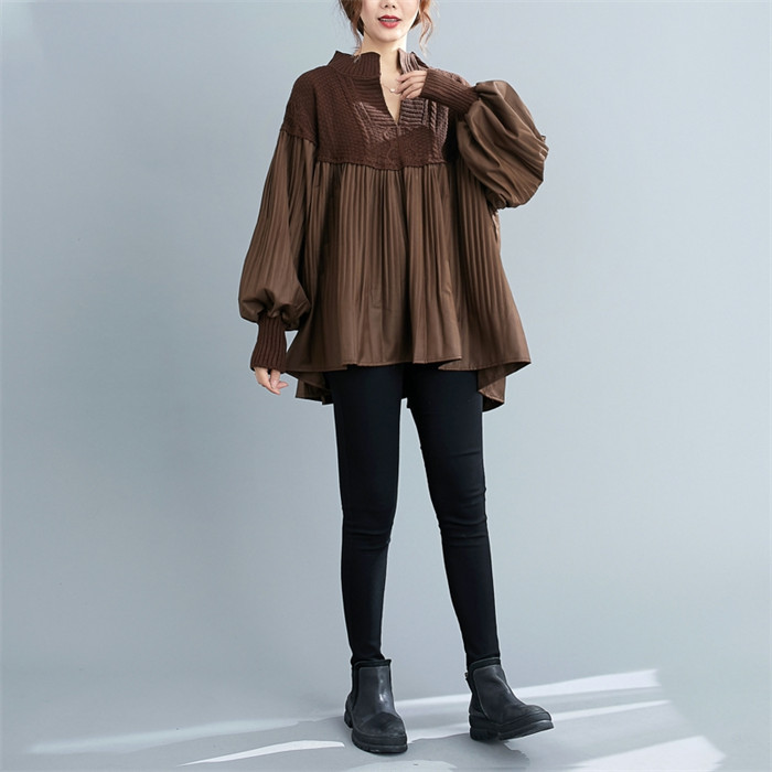 <br>ワンピース 長袖 チュニックワンピ プリーツワンピース プリーツ ニット ニットワンピース リブスリープ バルーンスリープ 春秋 レディース きれいめ ぽわん袖 ゆったり 異素材 着やせ Vネック 無地 体型カバー ビッグシルエット カジュアル 大きいサイズ 送料無料