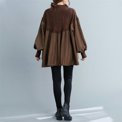 <br>ワンピース 長袖 チュニックワンピ プリーツワンピース プリーツ ニット ニットワンピース リブスリープ バルーンスリープ 春秋 レディース きれいめ ぽわん袖 ゆったり 異素材 着やせ Vネック 無地 体型カバー ビッグシルエット カジュアル 大きいサイズ 送料無料