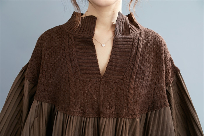 <br>ワンピース 長袖 チュニックワンピ プリーツワンピース プリーツ ニット ニットワンピース リブスリープ バルーンスリープ 春秋 レディース きれいめ ぽわん袖 ゆったり 異素材 着やせ Vネック 無地 体型カバー ビッグシルエット カジュアル 大きいサイズ 送料無料