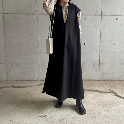 <br>ジャンパースカート 50代 ロング  大人 秋 冬 大きいサイズ Vネック キーネックジャンパースカート キーネック オールインワン レディース ロングワンピース ロングベスト ベストワンピース