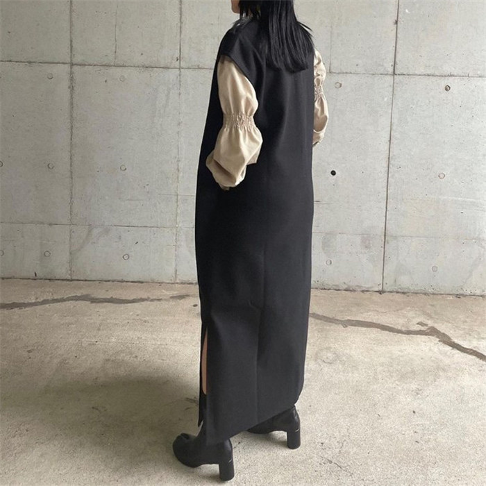 <br>ジャンパースカート 50代 ロング  大人 秋 冬 大きいサイズ Vネック キーネックジャンパースカート キーネック オールインワン レディース ロングワンピース ロングベスト ベストワンピース