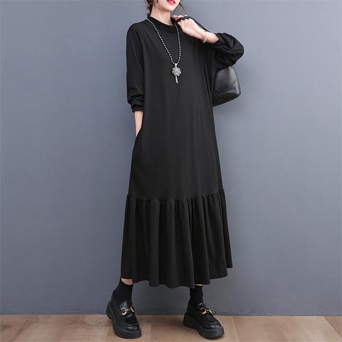 <br>ロングワンピース 長袖 マーメイドワンピース 秋 冬 黒 大きいサイズ マーメイド 春秋 レディース インナー きれいめ マキシ丈 無地 ハイネック マキシワンピース