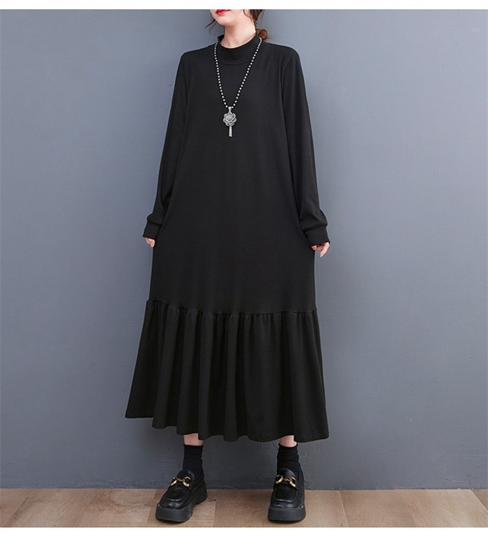 <br>ロングワンピース 長袖 マーメイドワンピース 秋 冬 黒 大きいサイズ マーメイド 春秋 レディース インナー きれいめ マキシ丈 無地 ハイネック マキシワンピース