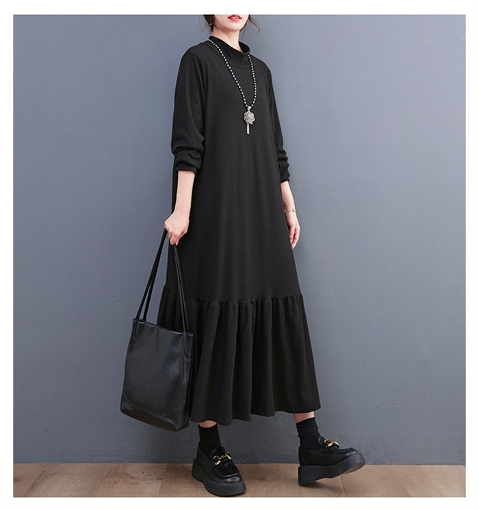 <br>ロングワンピース 長袖 マーメイドワンピース 秋 冬 黒 大きいサイズ マーメイド 春秋 レディース インナー きれいめ マキシ丈 無地 ハイネック マキシワンピース