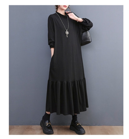 <br>ロングワンピース 長袖 マーメイドワンピース 秋 冬 黒 大きいサイズ マーメイド 春秋 レディース インナー きれいめ マキシ丈 無地 ハイネック マキシワンピース