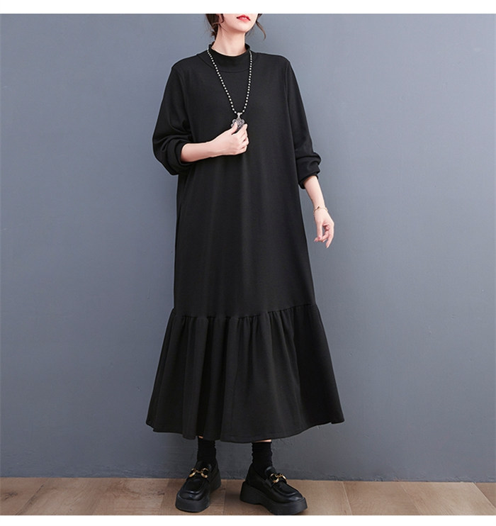 <br>ロングワンピース 長袖 マーメイドワンピース 秋 冬 黒 大きいサイズ マーメイド 春秋 レディース インナー きれいめ マキシ丈 無地 ハイネック マキシワンピース