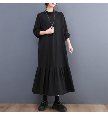 <br>ロングワンピース 長袖 マーメイドワンピース 秋 冬 黒 大きいサイズ マーメイド 春秋 レディース インナー きれいめ マキシ丈 無地 ハイネック マキシワンピース