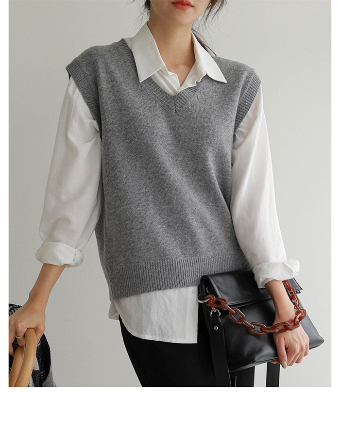 <br>ベスト レディース 秋冬 ニット vネック ニットベスト トップス ノースリーブ 重ね着風 韓国風 ニット レイヤード シンプル プルオーバー おしゃれ 無地 カジュアル 大人 可愛い 暖かい ゆったり 通勤 着痩せ 体型カバー 送料無料