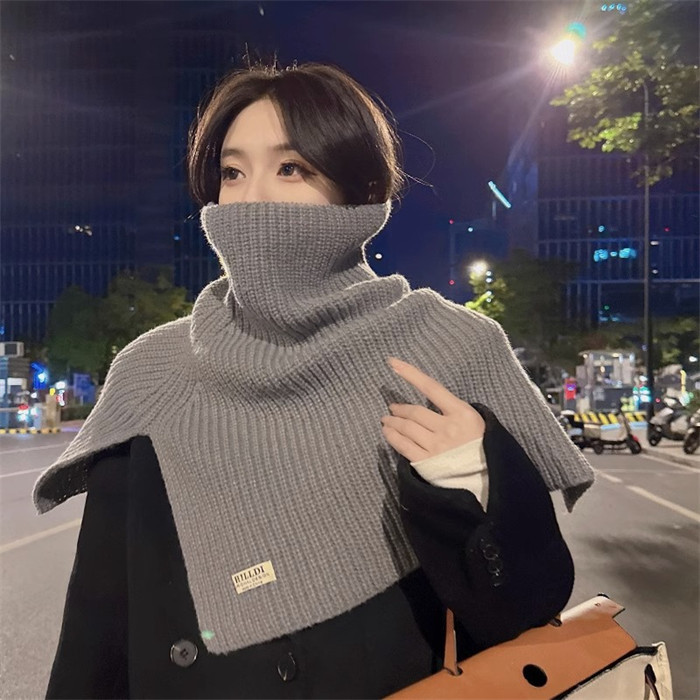 <br>ニットベスト 変形 グレー ベスト ニット セーター トップス レディース ノースリーブ 半袖 ハイネック タートルネック ポンチョ 秋 ニットトップス ストール 秋冬