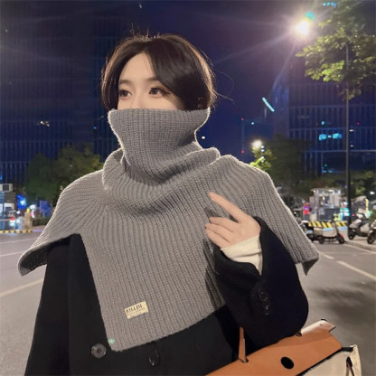 <br>ニットベスト 変形 グレー ベスト ニット セーター トップス レディース ノースリーブ 半袖 ハイネック タートルネック ポンチョ 秋 ニットトップス ストール 秋冬