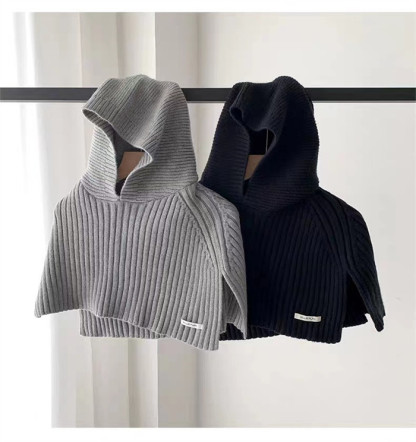 <br>ニットベスト 変形 帽子 グレー パーカー ベスト ニット セーター トップス レディース ノースリーブ 半袖 ハイネック タートルネック ノースリーブ ポンチョ 秋 フード付き ストール 秋冬 プルオーバー 大きいサイズ 重ね着 レイヤード 黒 送料無料