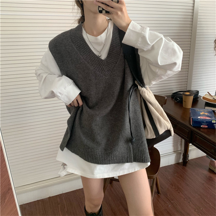 <br>ニットベスト レディース オフィス 秋冬 フォーマル 秋 プルオーバー ベスト 春秋 ニット おしゃれ 着回し トップス 体型カバー ノースリーブ シンプル カジュアル レイヤード 重ね着 クールネック 上着 伸縮性 無地 大きいサイズ 送料無料