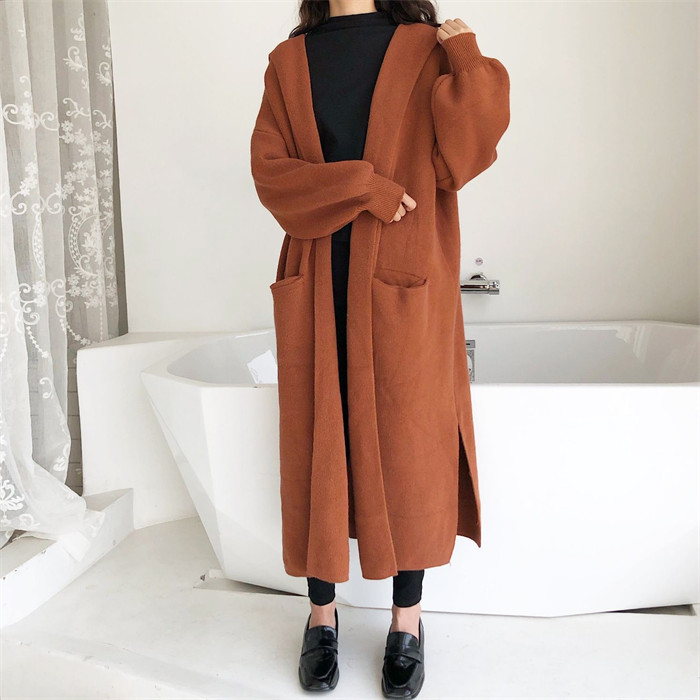 <br>ロングカーディガン レディース 秋 秋冬 大きいサイズ 厚手 パーカー 帽子 フード付き カーディガン ニットカーディガン マキシ丈 ロングカーデ アウター 羽織り トップス 長袖 Vネック Iライン ローゲージニット リブ リブニット 冬 送料無料