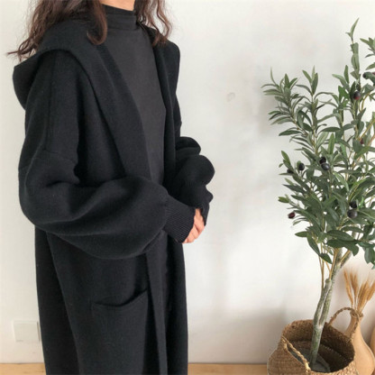 <br>ロングカーディガン レディース 秋 秋冬 大きいサイズ 厚手 パーカー 帽子 フード付き カーディガン ニットカーディガン マキシ丈 ロングカーデ アウター 羽織り トップス 長袖 Vネック Iライン ローゲージニット リブ リブニット 冬 送料無料