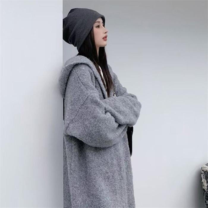 <br>ロングカーディガン レディース 秋 秋冬 大きいサイズ 厚手 パーカー 帽子 フード付き カーディガン ニットカーディガン マキシ丈 ロングカーデ アウター 羽織り トップス 長袖 Vネック Iライン ローゲージニット リブ リブニット 冬 送料無料