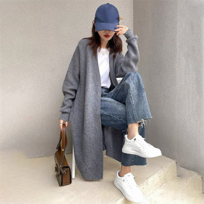 <br>ロングニットコート カーディガン レディース 秋 秋冬 大きいサイズ 厚手 パーカー 帽子 フード付き ニットカーディガン マキシ丈 ニット ロングカーディガン ロングニット アウター 羽織り 長袖 Vネック Iライン ローゲージニット 送料無料