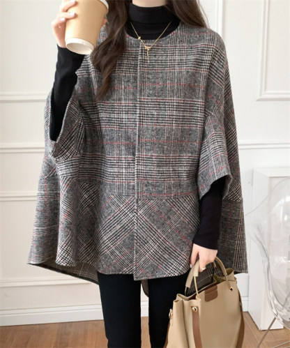 <br>ポンチョ レディース ケープコート ジュノア ジャケット アウター チェック 送料無料 韓国ファッション ショート ポンチョコート ノーカラー ゆったり 上品 大人 高見え 人気 秋 冬