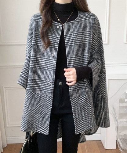 <br>ポンチョ レディース ケープコート ジュノア ジャケット アウター チェック 送料無料 韓国ファッション ショート ポンチョコート ノーカラー ゆったり 上品 大人 高見え 人気 秋 冬