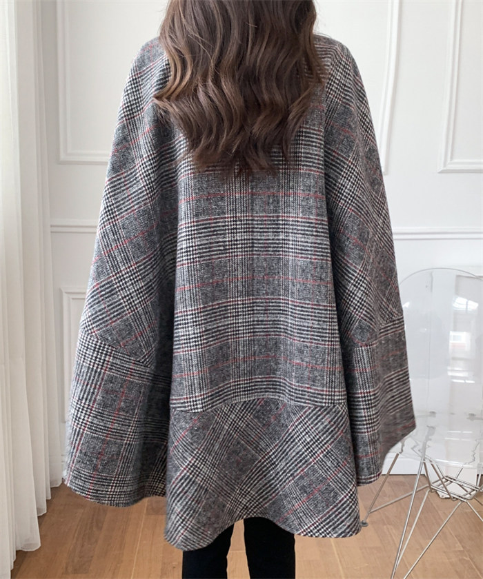 <br>ポンチョ レディース ケープコート ジュノア ジャケット アウター チェック 送料無料 韓国ファッション ショート ポンチョコート ノーカラー ゆったり 上品 大人 高見え 人気 秋 冬
