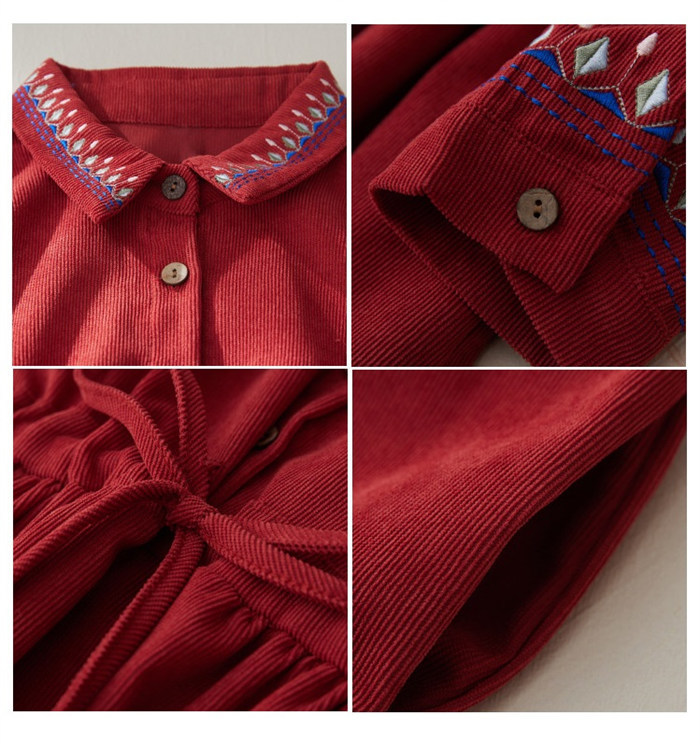 <br>ロングワンピース 長袖 秋冬 刺繍 コーデュロイ 50代 ミモレ丈 大きいサイズ オールインワン 体型カバー レディース ロングシャツワンピース カジュアル 秋 冬 きれいめ オーバーオール あったか 暖か 冬 おしゃれ 着痩せ 大人可愛い 送料無料