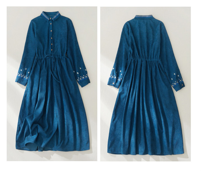 <br>ロングワンピース 長袖 秋冬 刺繍 コーデュロイ 50代 ミモレ丈 大きいサイズ オールインワン 体型カバー レディース ロングシャツワンピース カジュアル 秋 冬 きれいめ オーバーオール あったか 暖か 冬 おしゃれ 着痩せ 大人可愛い 送料無料