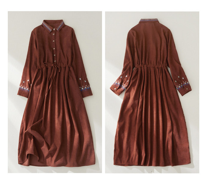 <br>ロングワンピース 長袖 秋冬 刺繍 コーデュロイ 50代 ミモレ丈 大きいサイズ オールインワン 体型カバー レディース ロングシャツワンピース カジュアル 秋 冬 きれいめ オーバーオール あったか 暖か 冬 おしゃれ 着痩せ 大人可愛い 送料無料