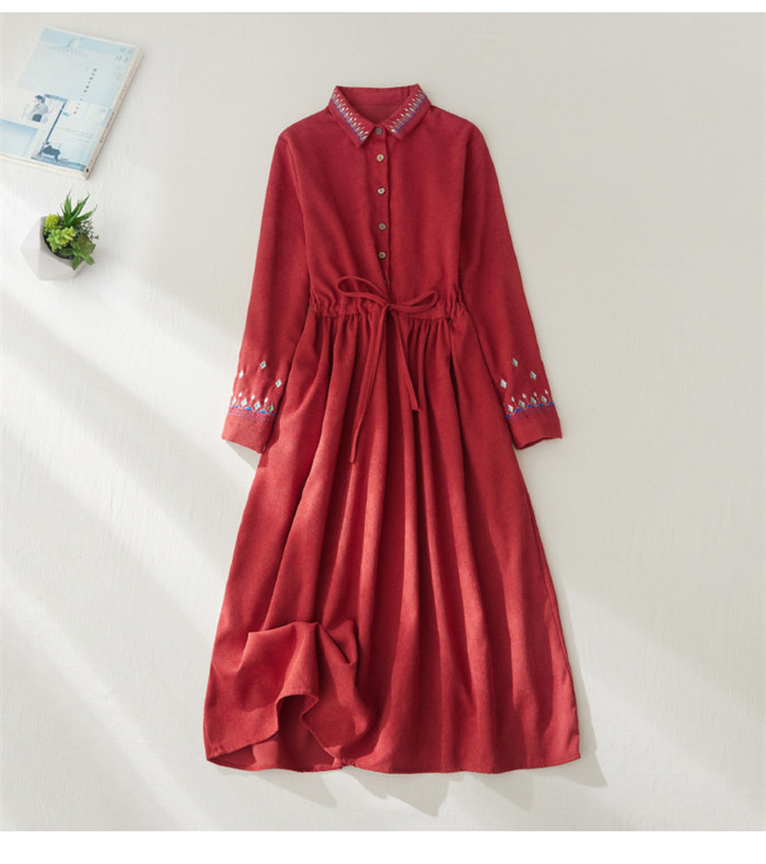 <br>ロングワンピース 長袖 秋冬 刺繍 コーデュロイ 50代 ミモレ丈 大きいサイズ オールインワン 体型カバー レディース ロングシャツワンピース カジュアル 秋 冬 きれいめ オーバーオール あったか 暖か 冬 おしゃれ 着痩せ 大人可愛い 送料無料