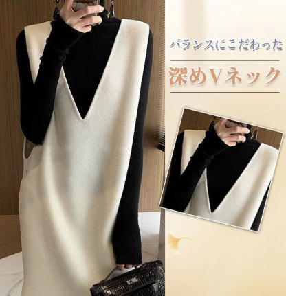 ワンピース 秋 Vネック レディース 春 ロング丈 ジャンスカ ジャンパースカート サイドスリット ワンピース ノースリーブ 重ね着 レイヤード 体型カバー 大きいサイズ ゆったり シンプル カジュアル 通勤 OL 送料無料