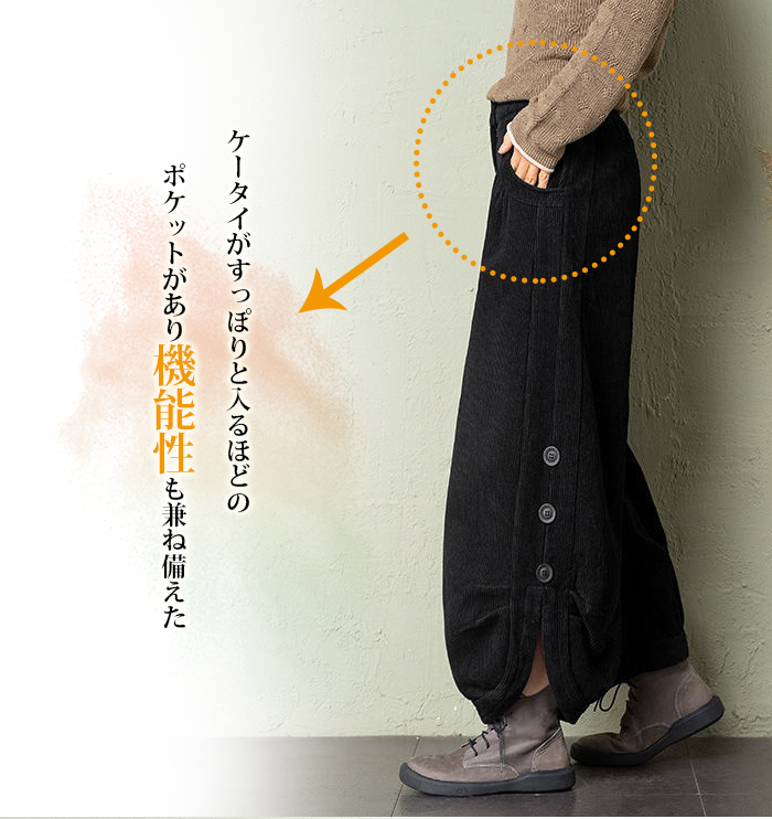 バルーンパンツ ワイドパンツ 裏起毛 ロング レディース 黒 コーデュロイ 大きいサイズ ワイド ボトムス 秋 秋物 秋冬 シンプル きれいめ ブラック カジュアル 暖かい あったか 送料無料 ロングパンツ マキシ丈